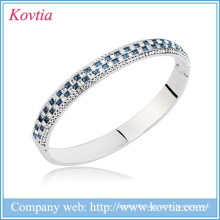 Simple design 925 sterling sliver bracelet stainless steel bangle blue sapphire crystal bracelets